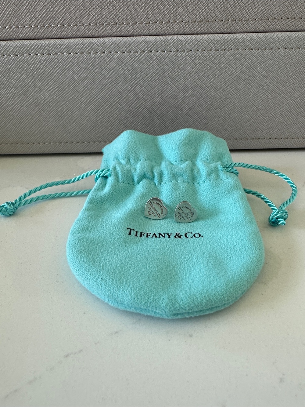 Authentic Tiffany & Co. Silver Heart Tag Stud Earrings